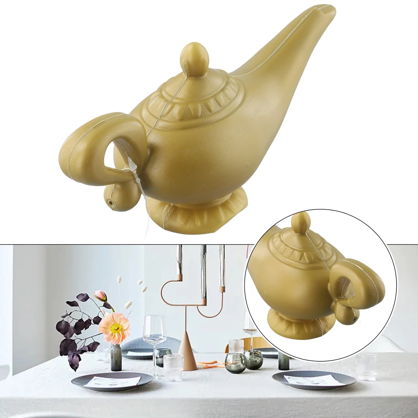 Aladdin Genie Lamp Costume Prop – Vintage Decorative Teapot, Retro Magic Lamp Ornament for Halloween, Christmas & Party Decoration