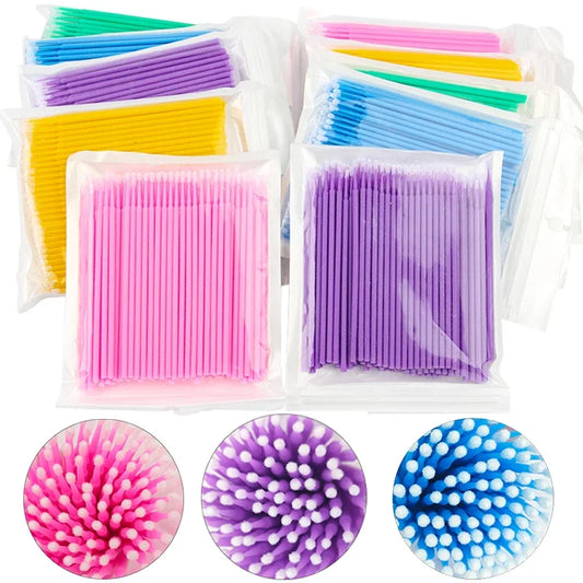 100PCS Eyelash Cleaning Brushes – Micro Cotton Swabs for Lash Extensions & Makeup Removal