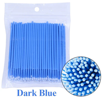100PCS Eyelash Cleaning Brushes – Micro Cotton Swabs for Lash Extensions & Makeup Removal