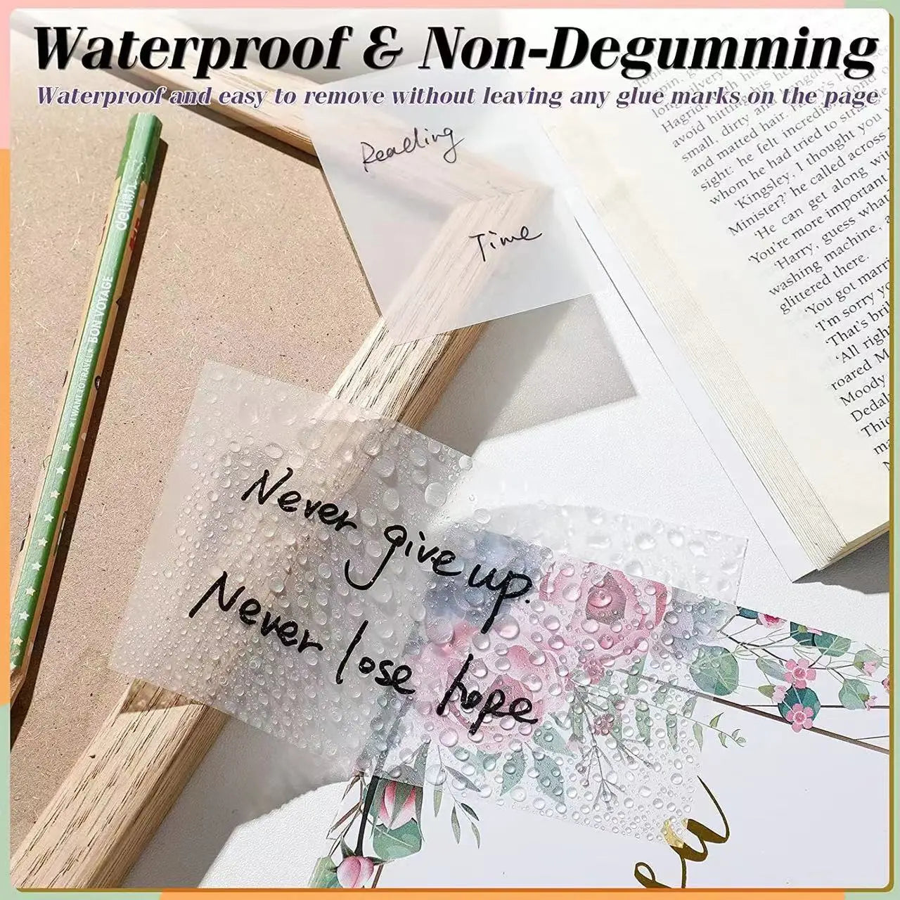50 Sheets Transparent Sticky Notes – Waterproof Message & Signature Stickers for Notebooks